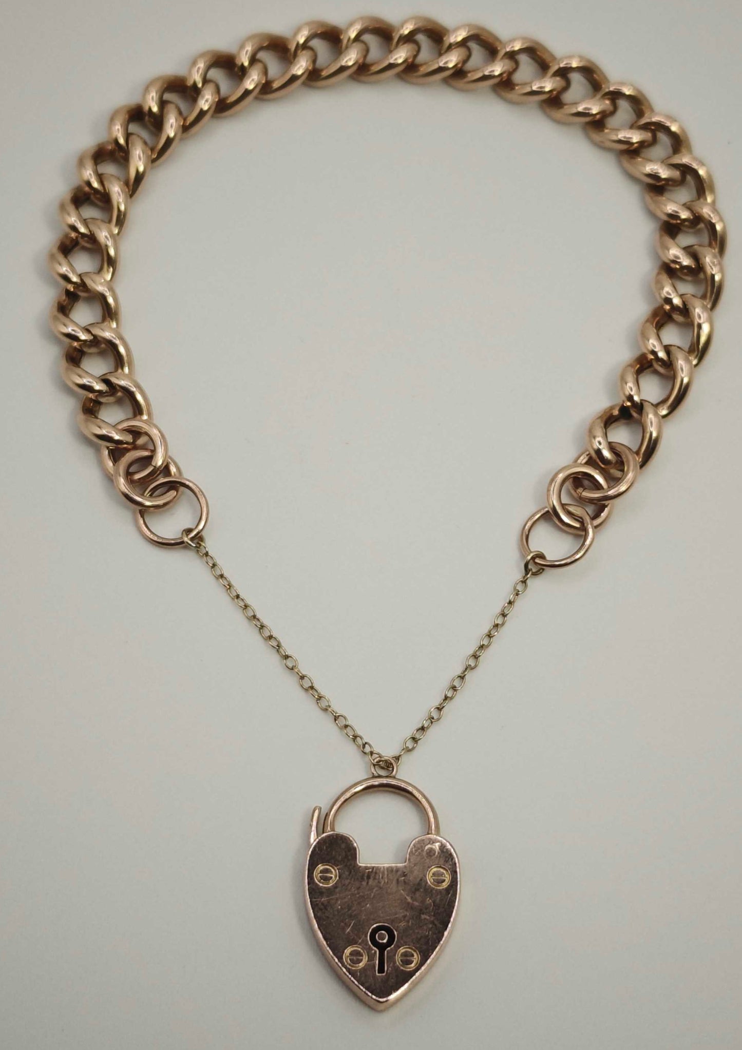 Vintage Heart Padlock Bracelet 9ct Rose Gold Curb Link Unisex Postage Available