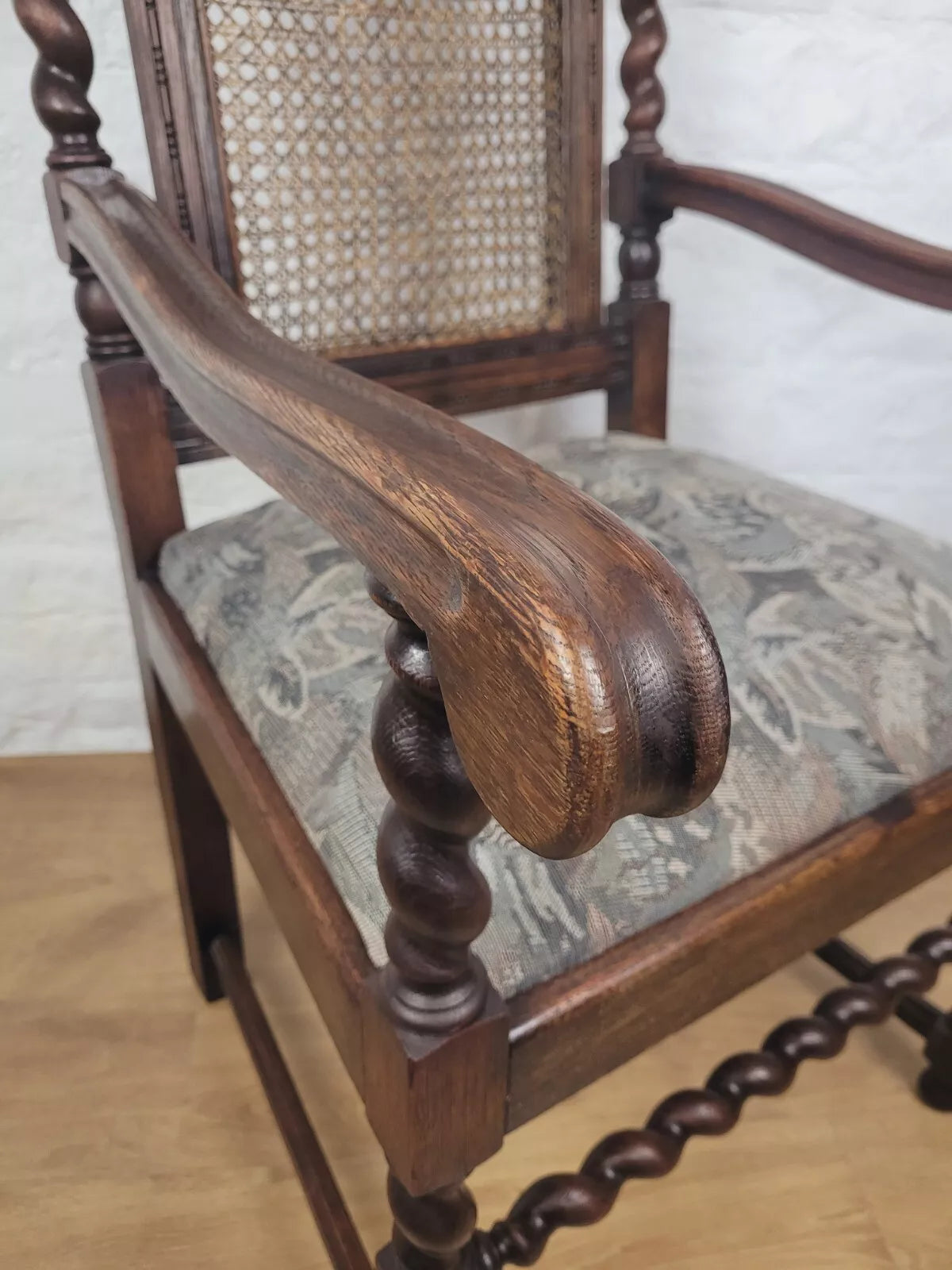 Victorian Barley Twist Armchair Carved Oak Antique Upholstered Postage Available