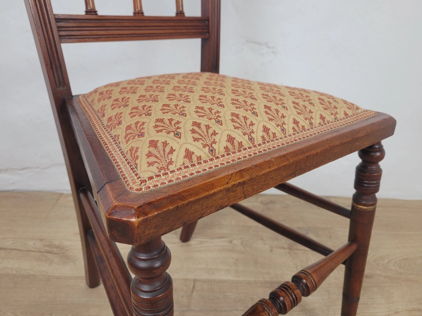 Edwardian Bedroom Chair Spindle Back Floral Upholstery Antique Postage Available