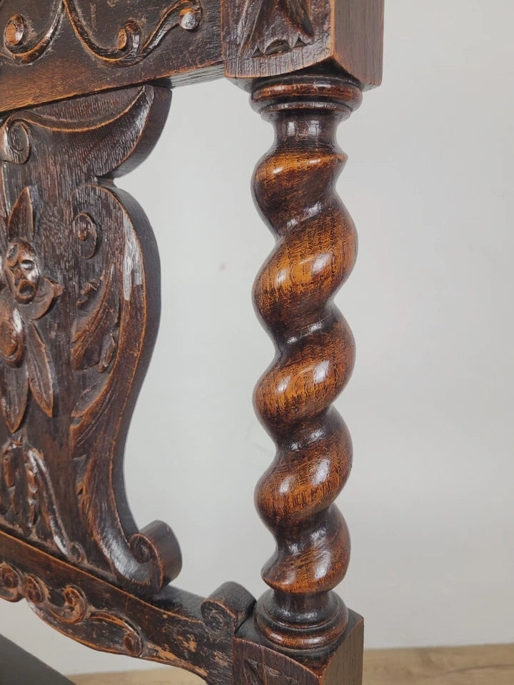 Victorian Side Chair Carved Barley Twist 17thC Styled Antique Postage Available