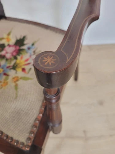 Edwardian Armchair Bedroom Inlaid Motif Carved Floral Postage Available