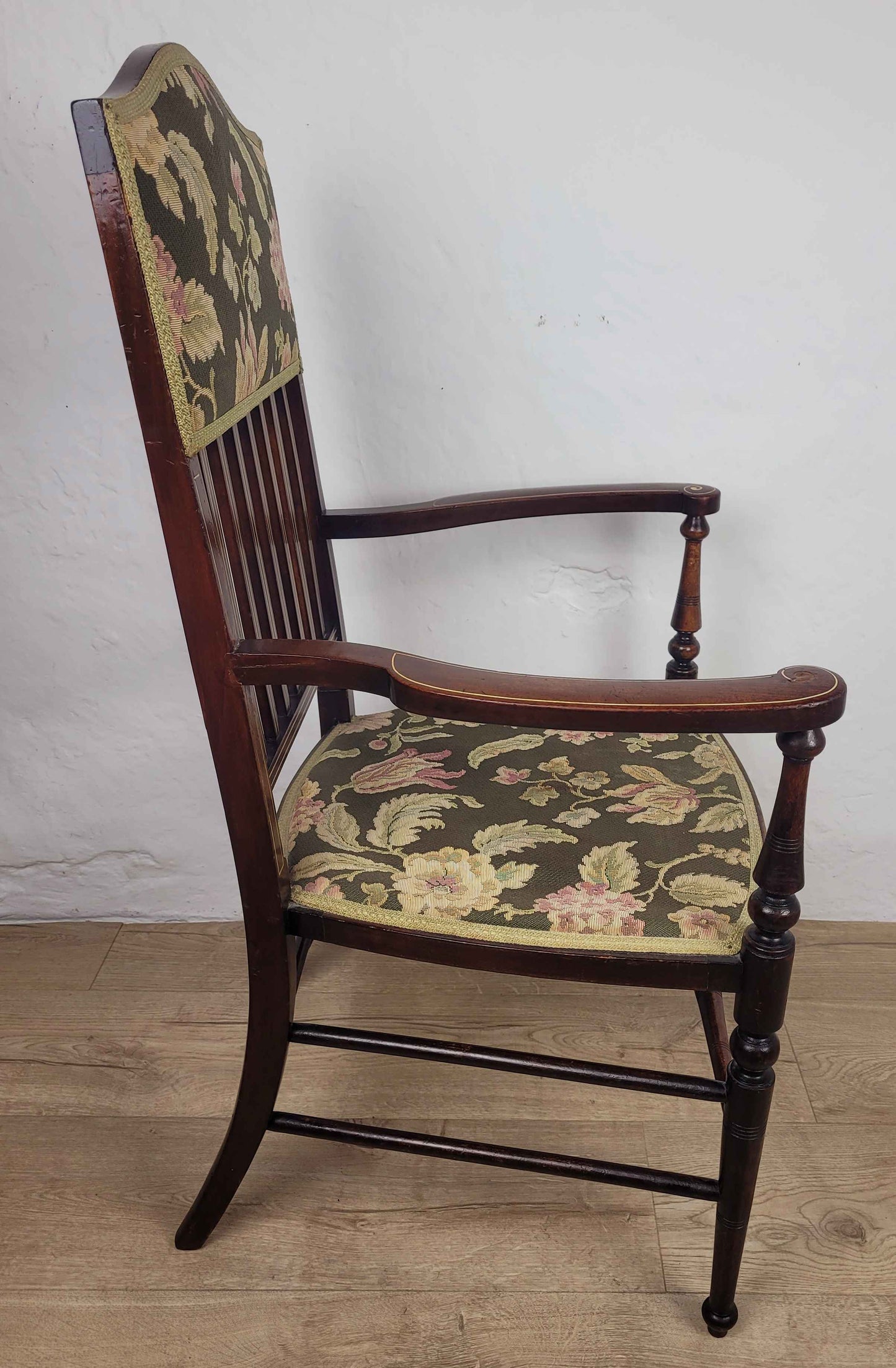 Edwardian Armchair Inlaid Floral Upholstery English 1900s Postage Available