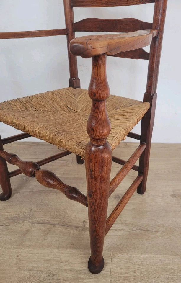 Ladderback Armchair Elm 19th Century Country Rush Seat Antique Postage Available