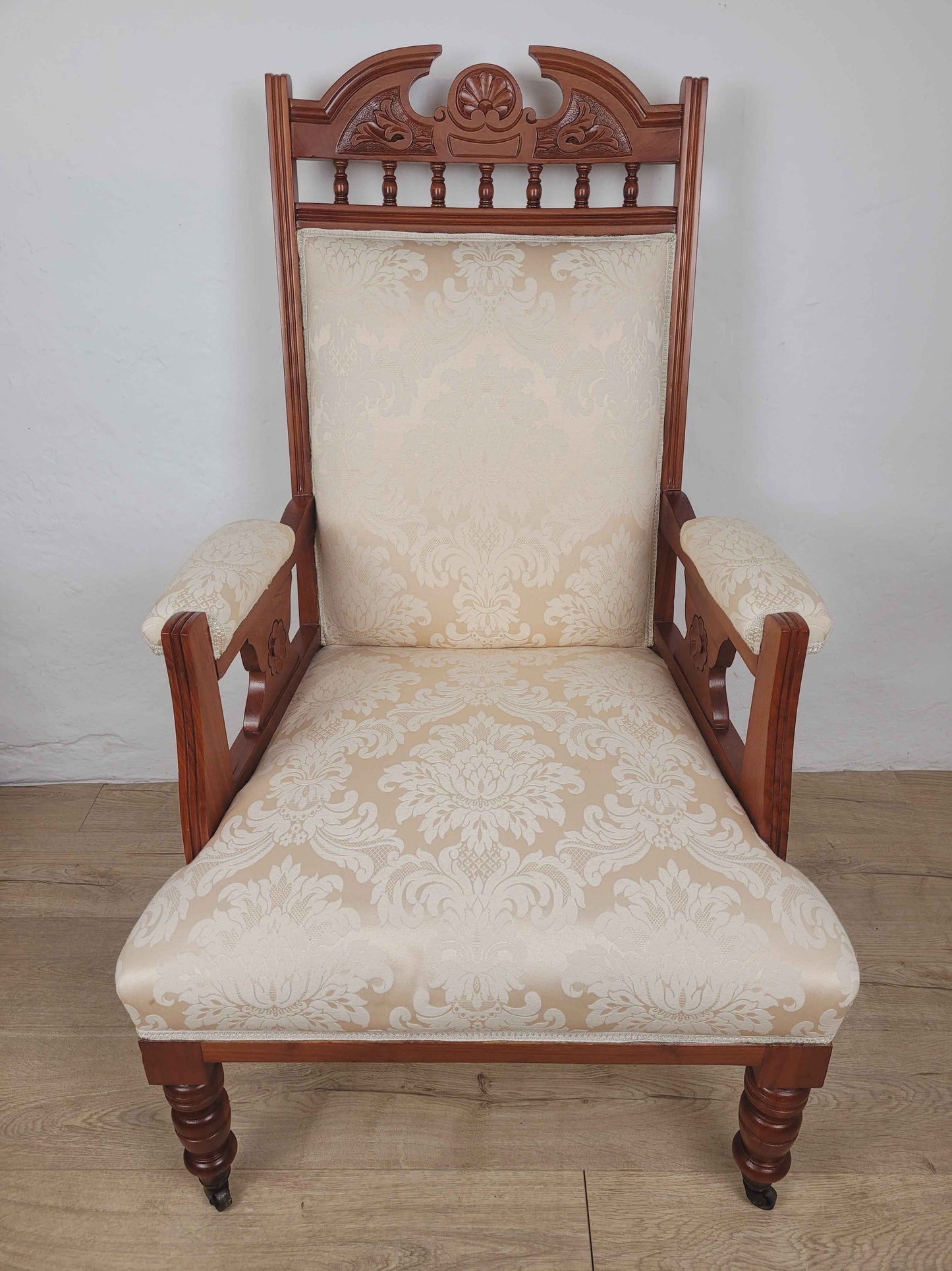 Pair of Vintage Armchairs Castors Floral Upholstery Reprod Delivery Available