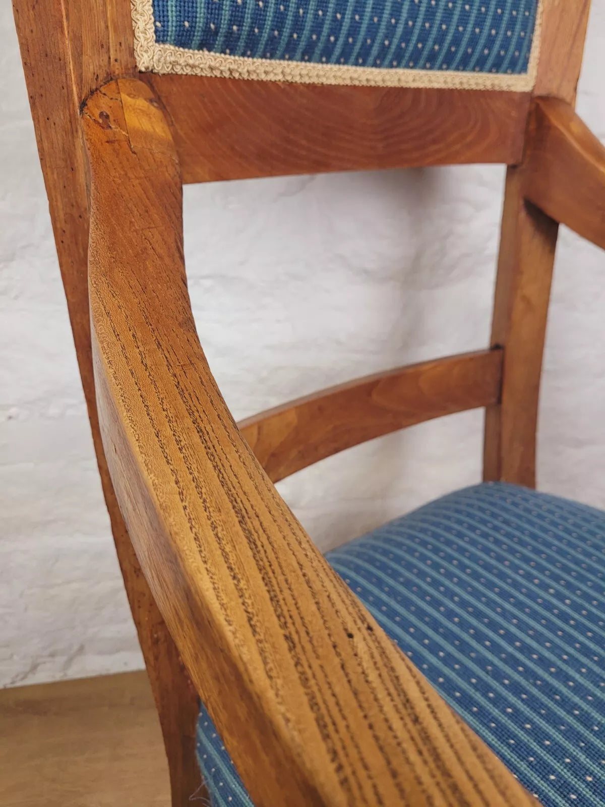 Vintage Fruitwood Armchair High Back Large Upholstered Blue Postage Available
