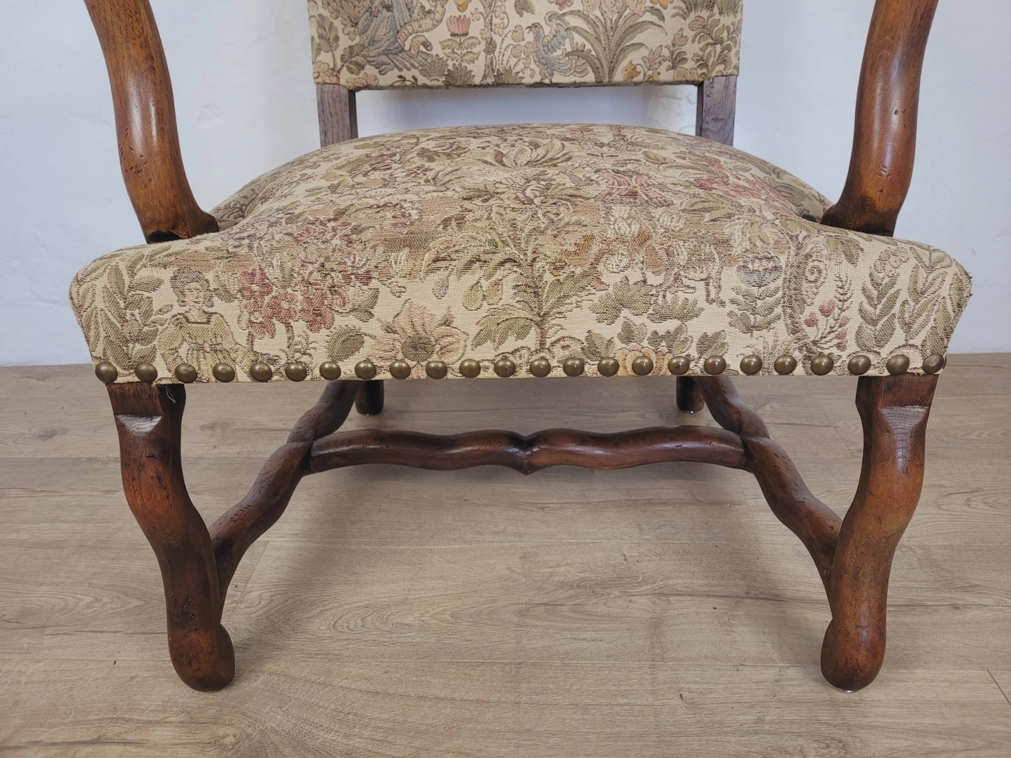French Walnut Open Armchair 19th Century Upholstered Antique Delivery Available
