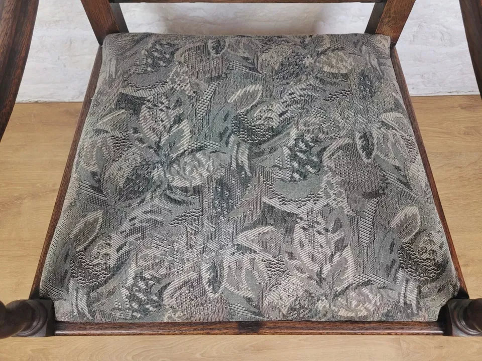 Victorian Barley Twist Armchair Carved Oak Antique Upholstered Postage Available