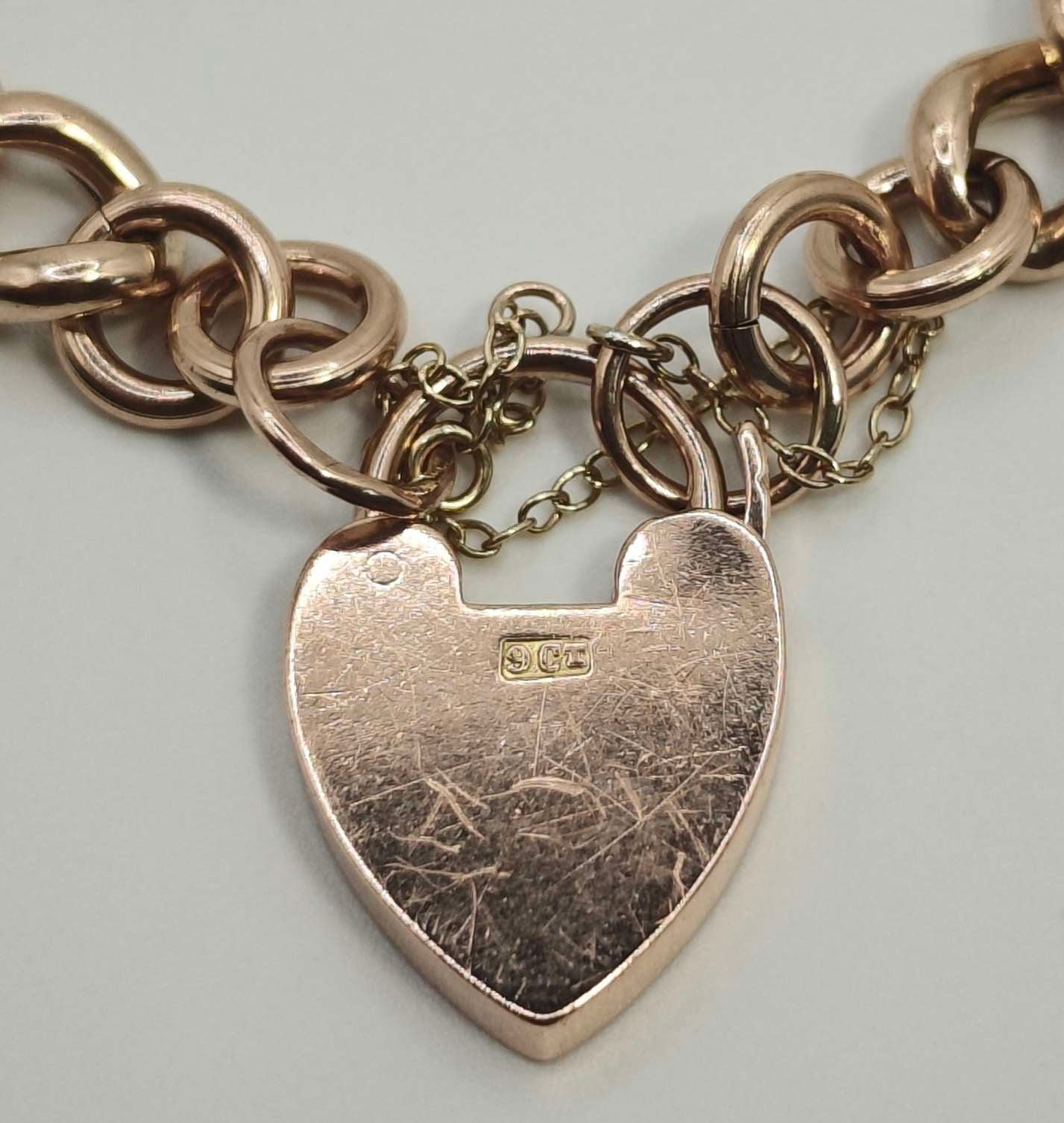 Vintage Heart Padlock Bracelet 9ct Rose Gold Curb Link Unisex Postage Available