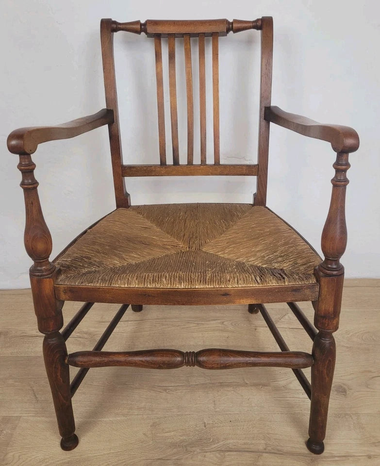 19th Century Armchair Ash & Elm Country Rush Seat Antique Postage Available