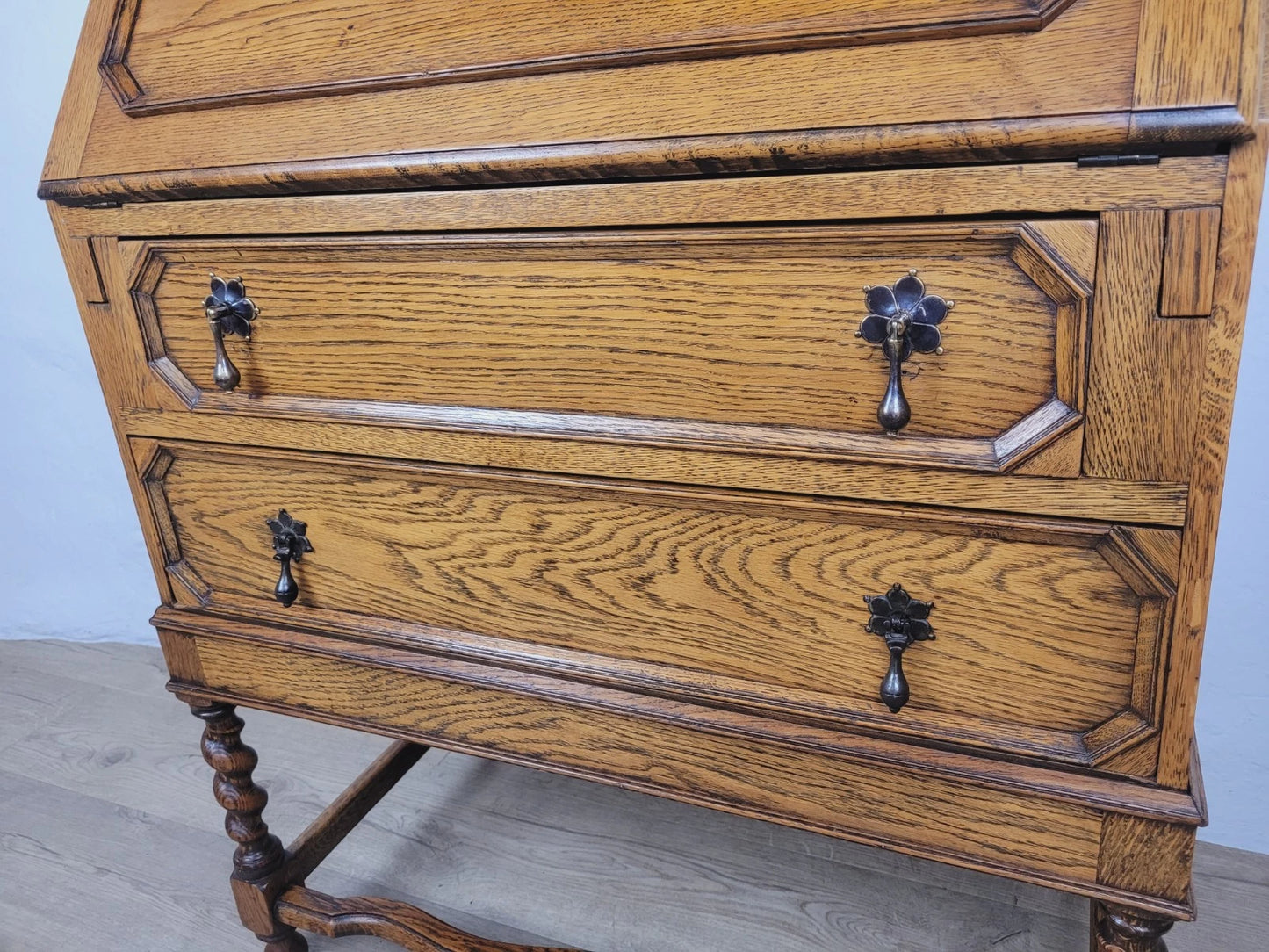Oak Writing Bureau Desk Vintage 1950s Storage Country Rustic Delivery Available