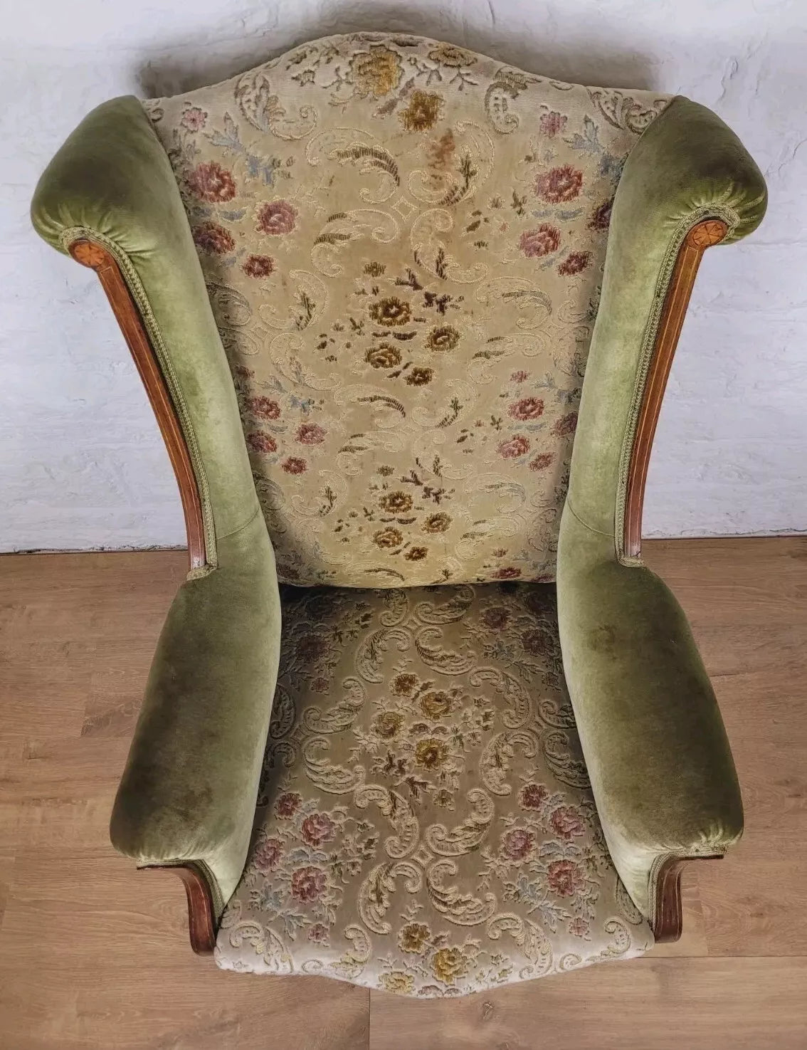 Edwardian Armchair Wing Back Patera Inlaid Castors Upholster Delivery Available