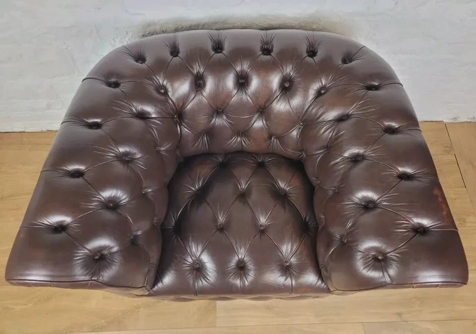 Chesterfield Club Armchair Button Back Brown Leather Delivery Available