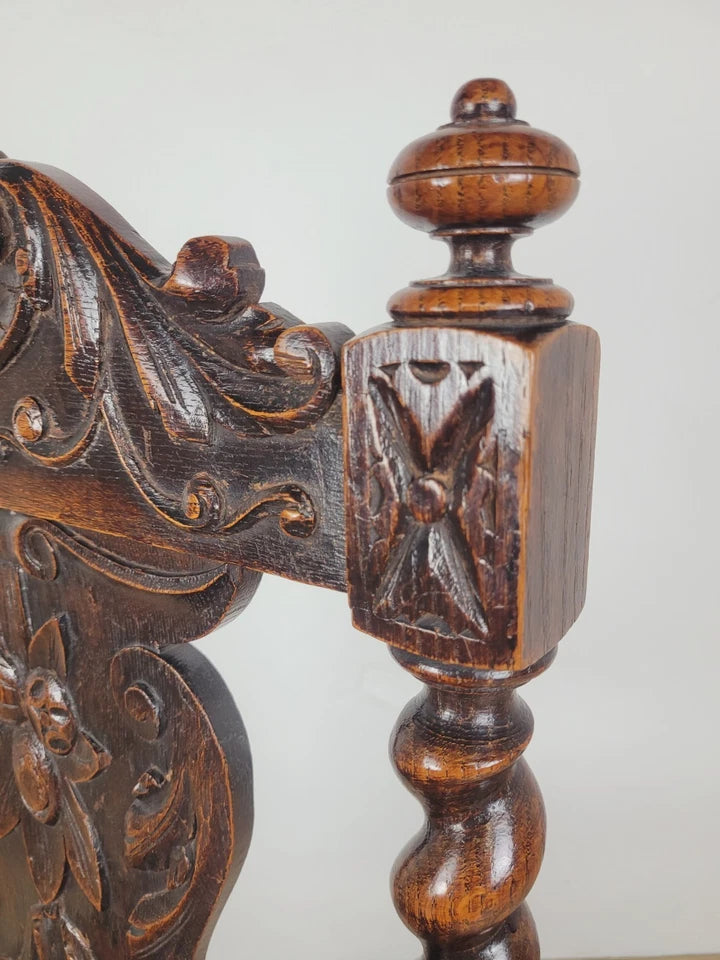 Victorian Side Chair Carved Barley Twist 17thC Styled Antique Postage Available