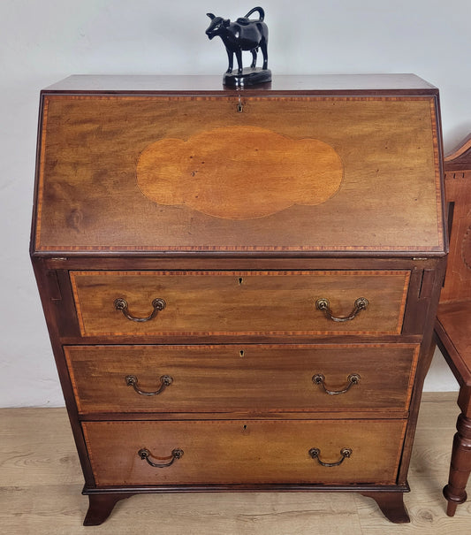 Edwardian Writing Bureau Desk Leather Crossband Antique 1910S Delivery Available
