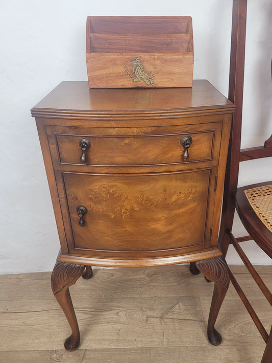 Vintage Walnut Bedside Cabinet Mid 20th Century Cabriole Legs Postage Available