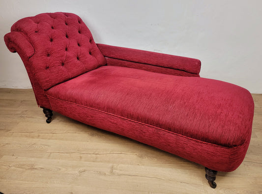 Victorian Chaise Lounge 19th Century Red Upholstered Antique Delivery Available