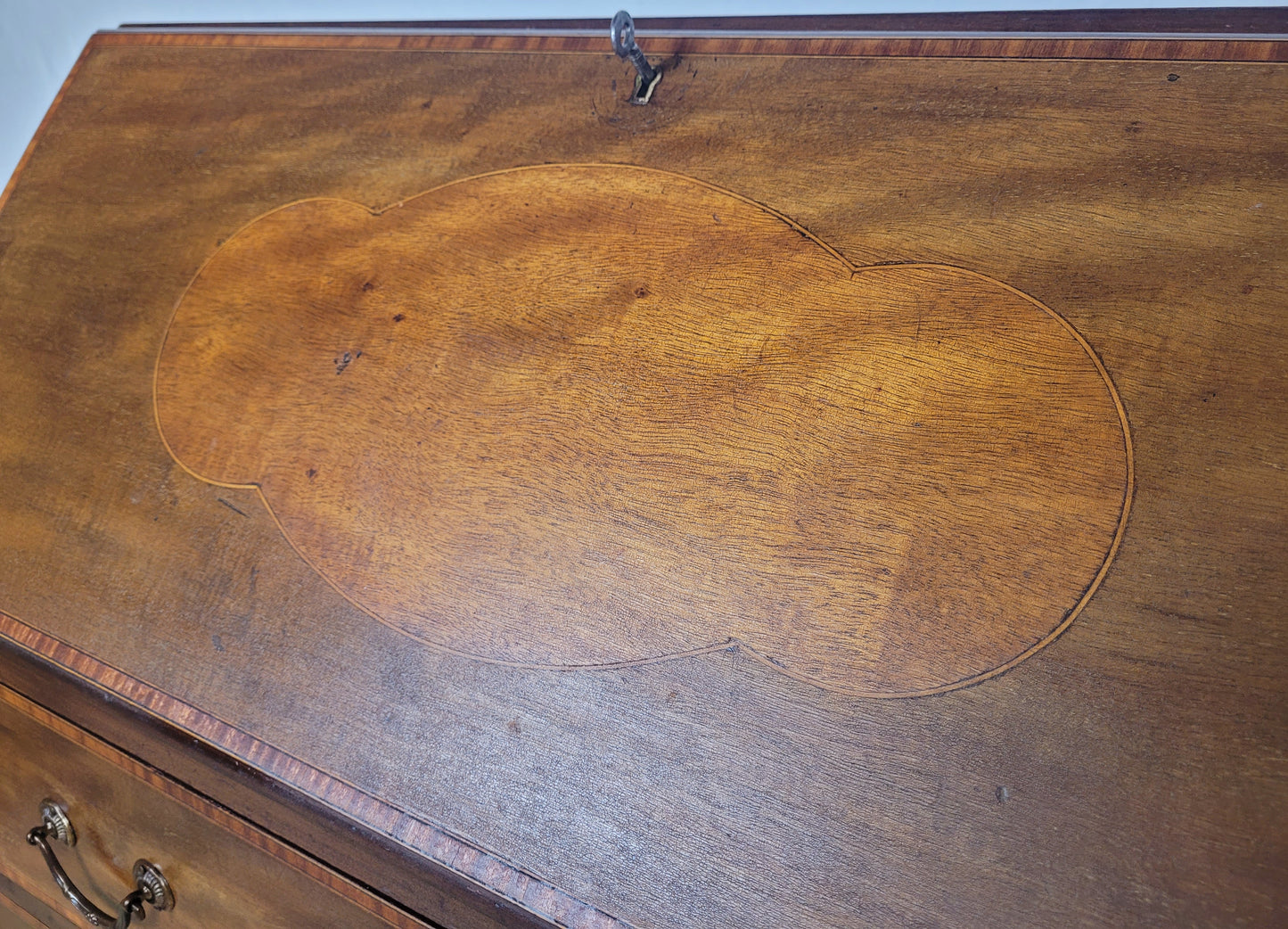Edwardian Writing Bureau Desk Leather Crossband Antique 1910S Delivery Available