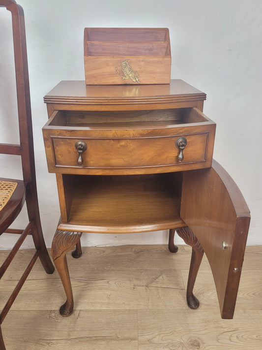 Vintage Walnut Bedside Cabinet Mid 20th Century Cabriole Legs Postage Available