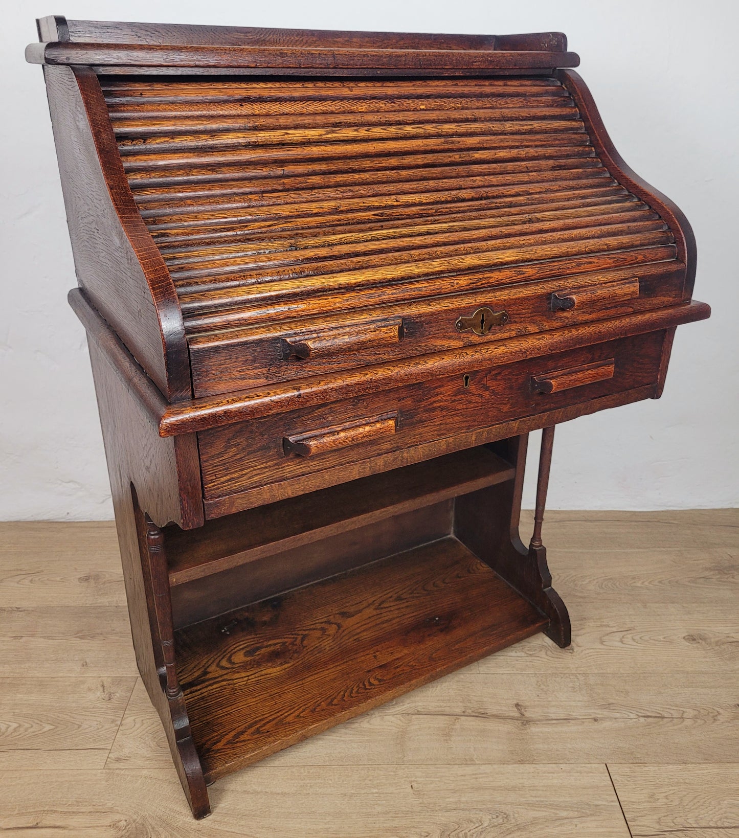Edwardian Writing Desk Bureau Tambour Roll Top 1910 Oak Delivery Available