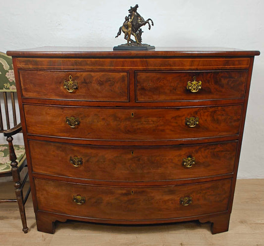 Victorian Chest of Drawers 2 Over 3 Bowfront 19thC Drop Handle Delivery Available