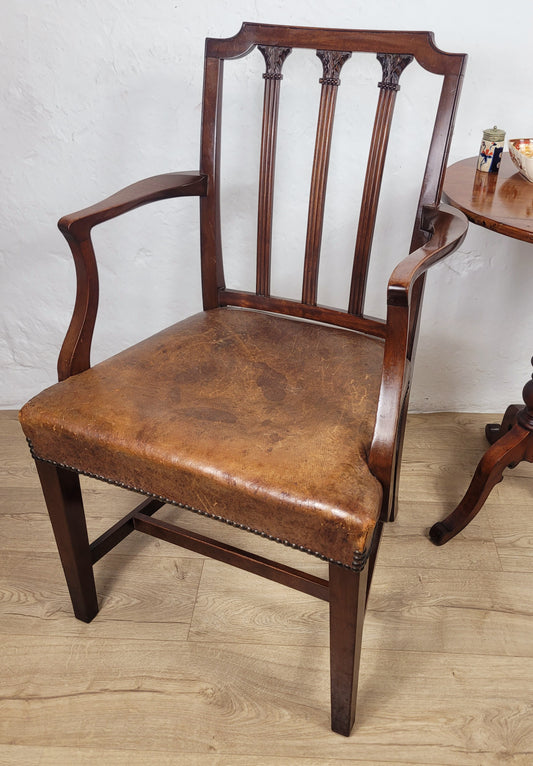 Victorian Armchair Carved Leather 19thC Mahogany English Delivery Available