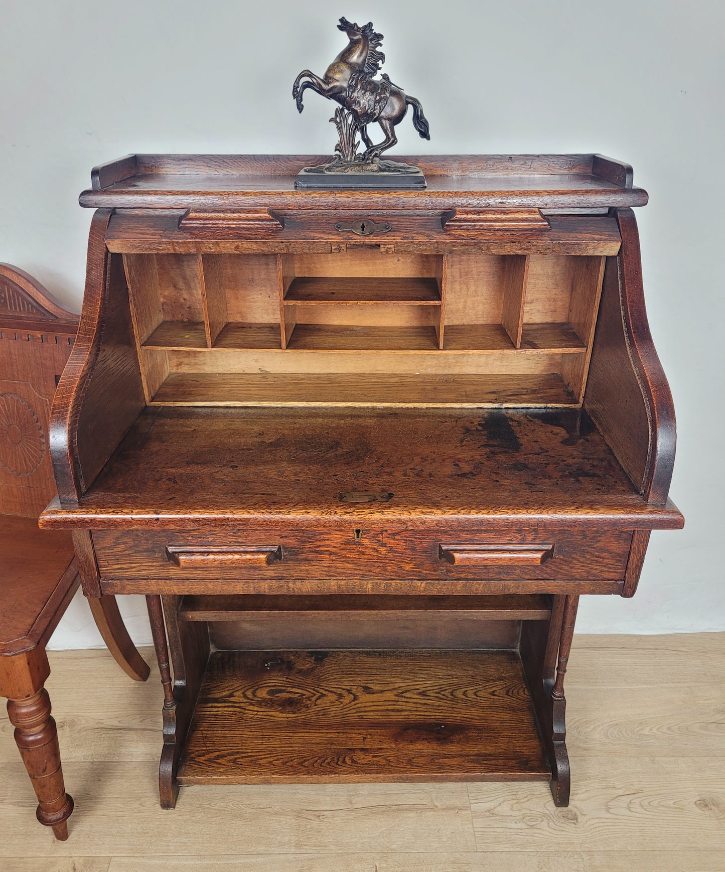 Edwardian Writing Desk Bureau Tambour Roll Top 1910 Oak Delivery Available