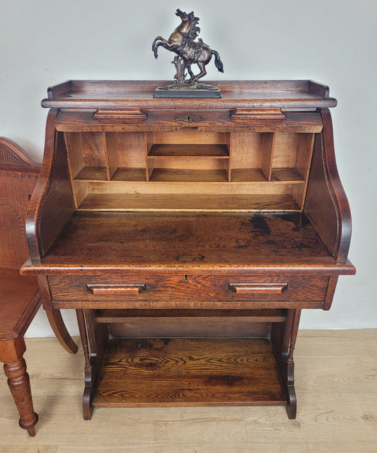 Edwardian Writing Desk Bureau Tambour Roll Top 1910 Oak Delivery Available