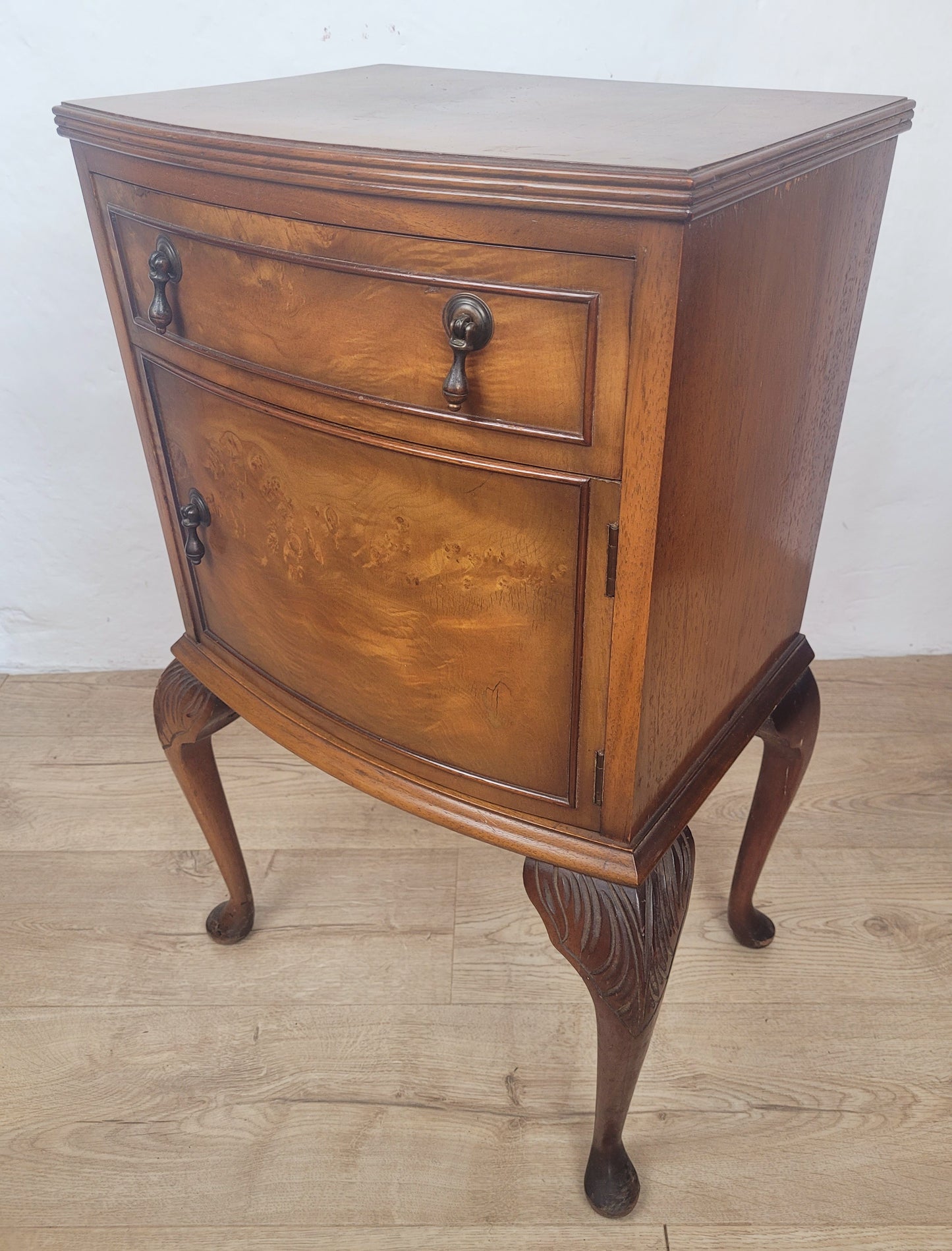Vintage Walnut Bedside Cabinet Mid 20th Century Cabriole Legs Postage Available