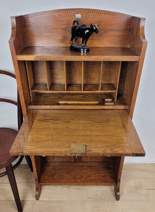 Vintage Student Writing Desk Lockable Inlaid Oak 1950s Delivery Available