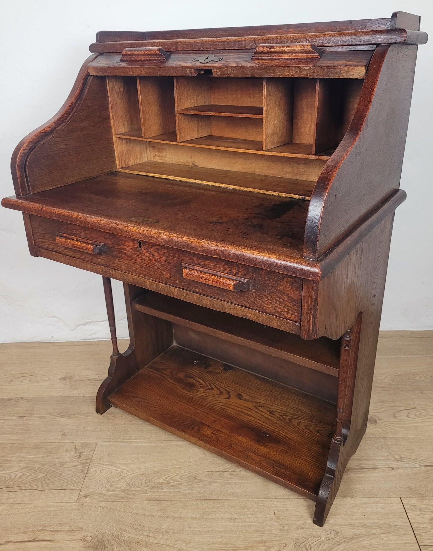 Edwardian Writing Desk Bureau Tambour Roll Top 1910 Oak Delivery Available