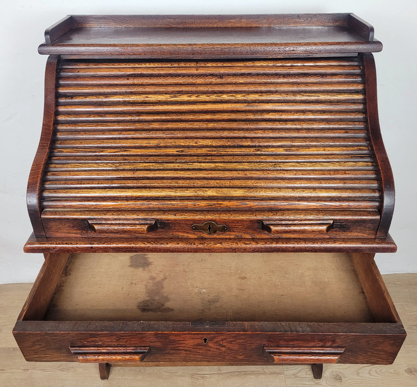 Edwardian Writing Desk Bureau Tambour Roll Top 1910 Oak Delivery Available