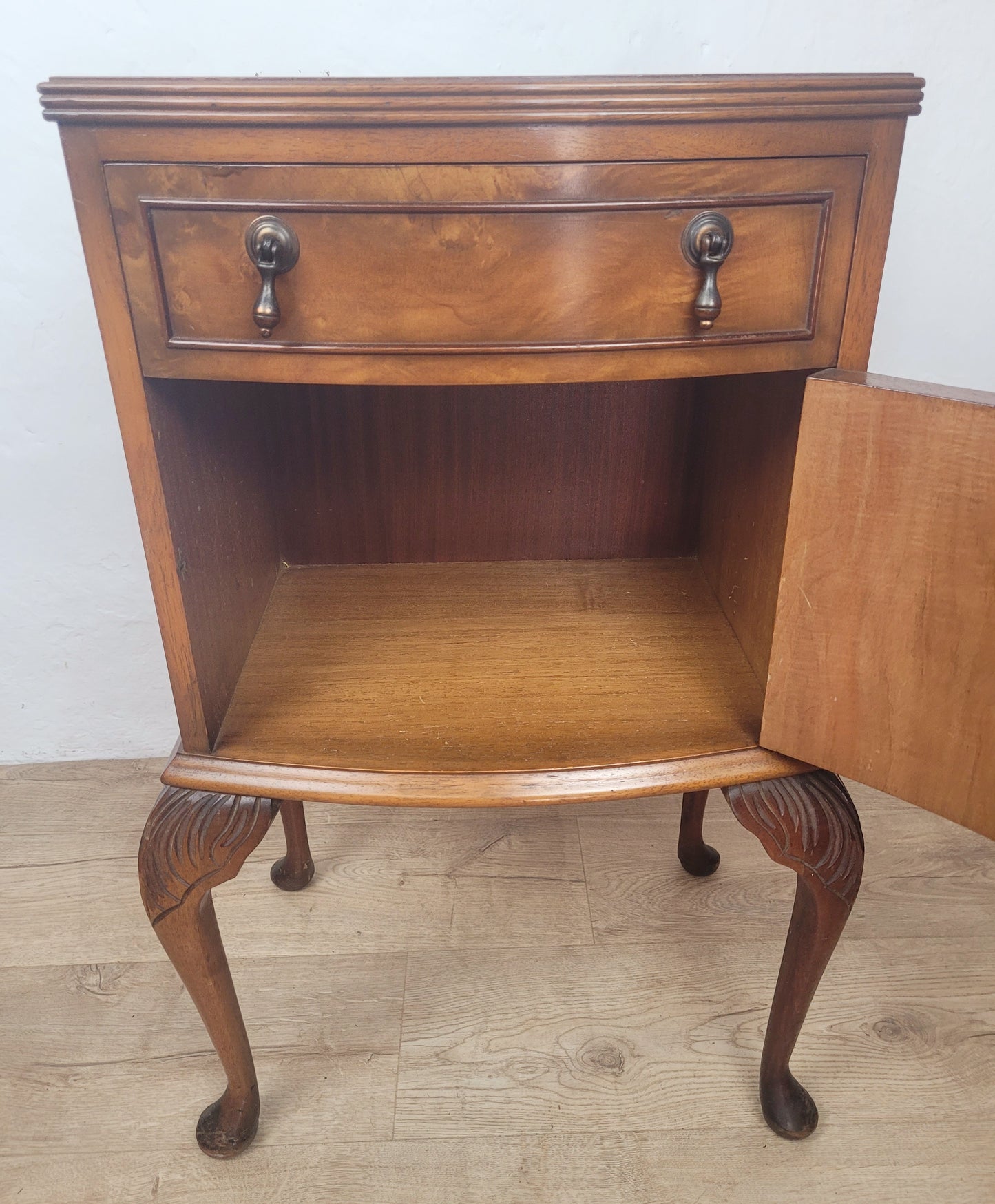 Vintage Walnut Bedside Cabinet Mid 20th Century Cabriole Legs Postage Available