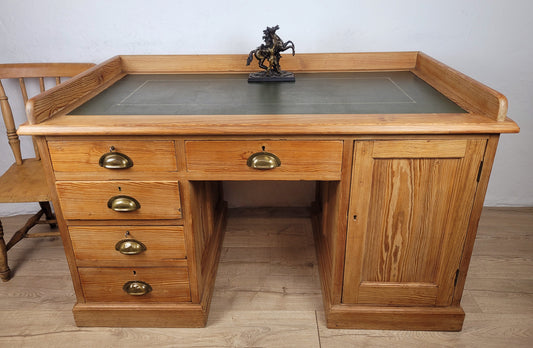 Pine Writing Desk & Chair Leather Top Country Rustic Antique Delivery Available