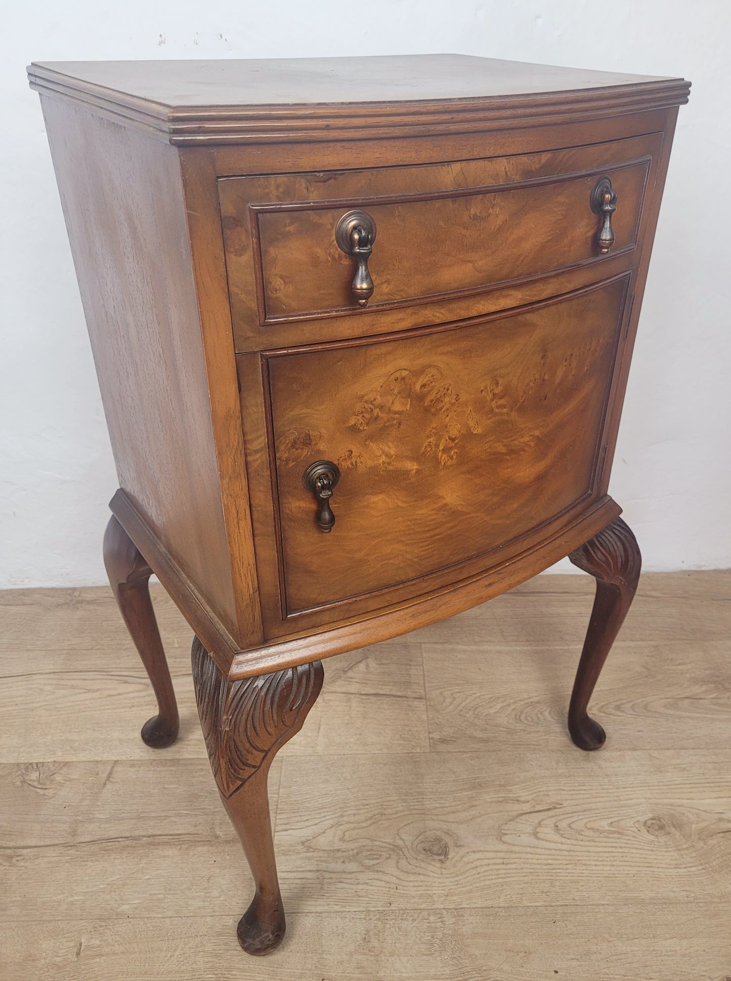 Vintage Walnut Bedside Cabinet Mid 20th Century Cabriole Legs Postage Available