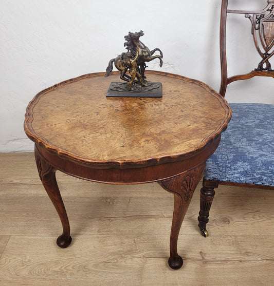Walnut Coffee Side Table Circular Scalloped Cabriole Carved Postage Available