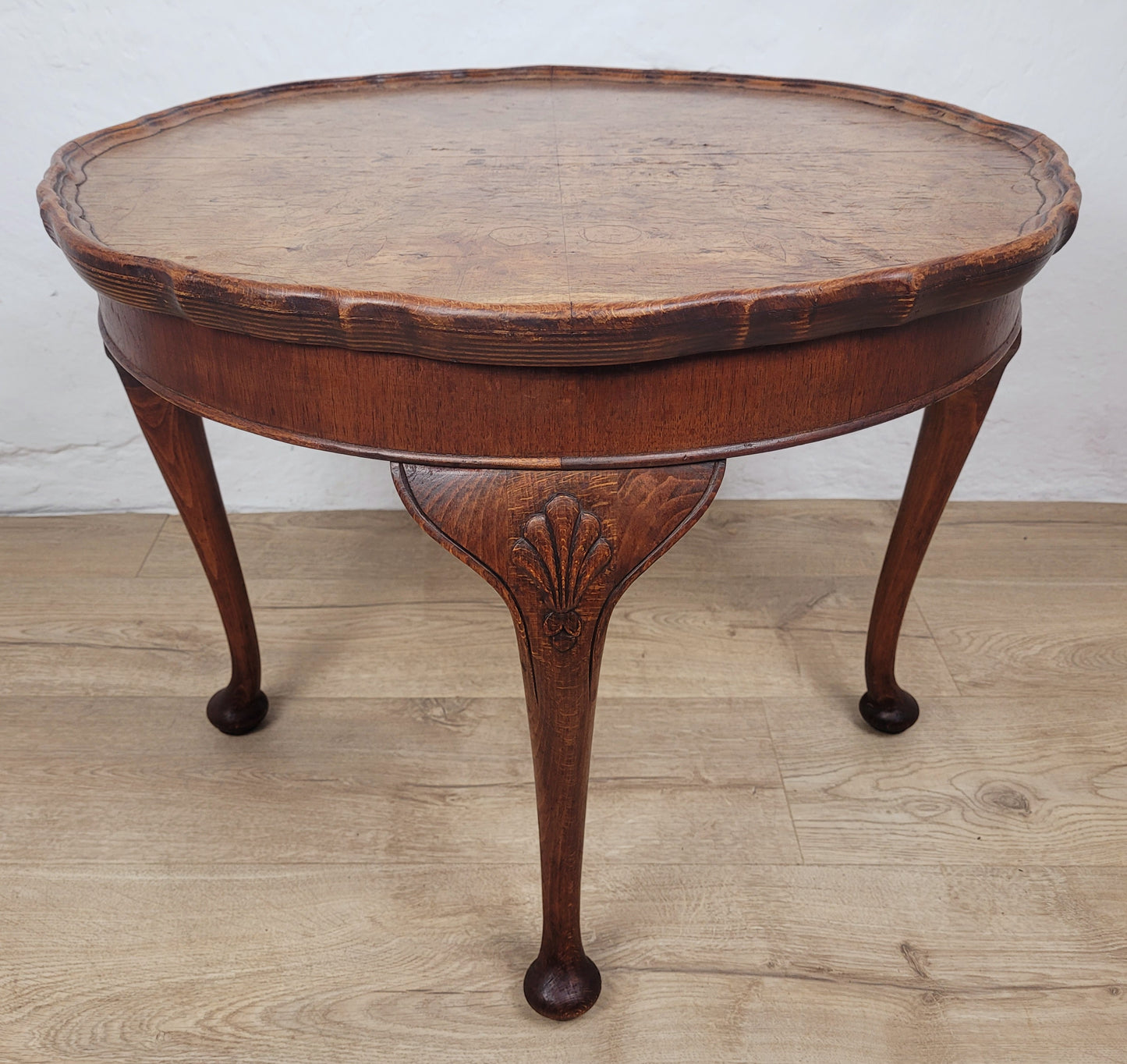 Walnut Coffee Side Table Circular Scalloped Cabriole Carved Postage Available