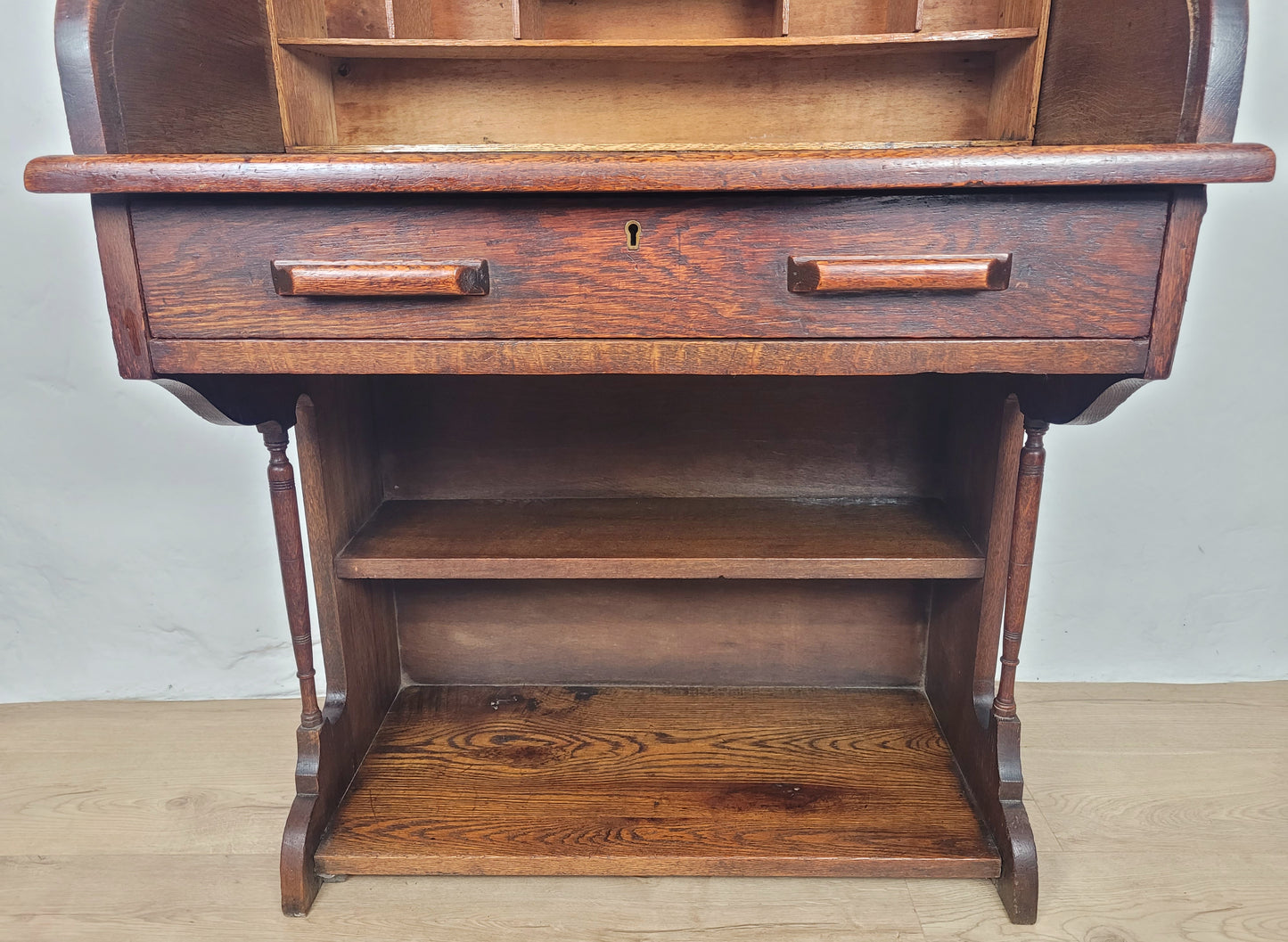 Edwardian Writing Desk Bureau Tambour Roll Top 1910 Oak Delivery Available