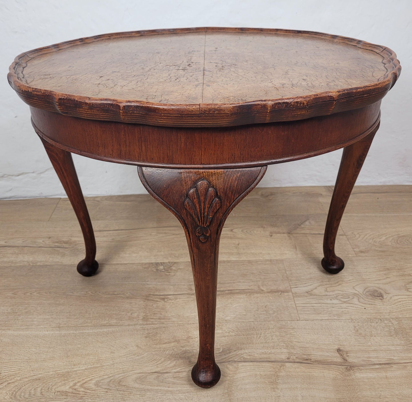 Walnut Coffee Side Table Circular Scalloped Cabriole Carved Postage Available