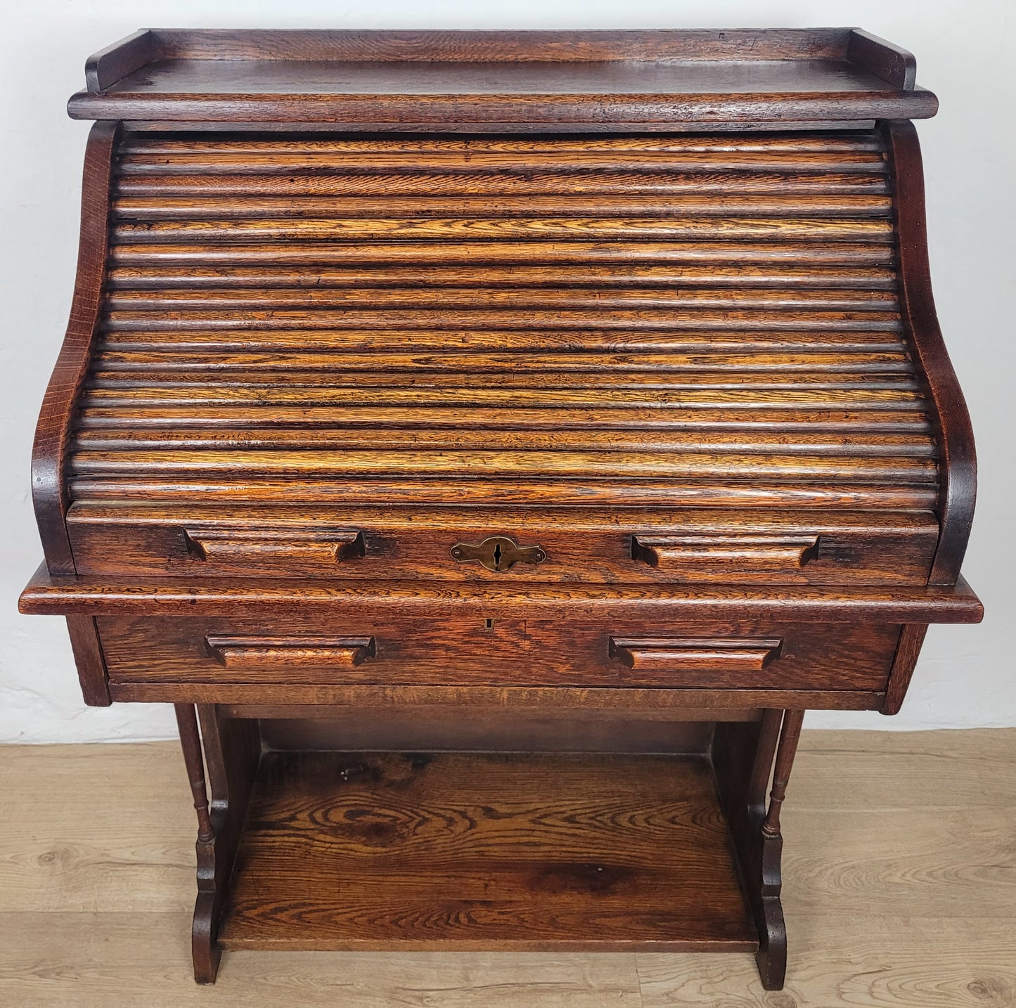 Edwardian Writing Desk Bureau Tambour Roll Top 1910 Oak Delivery Available