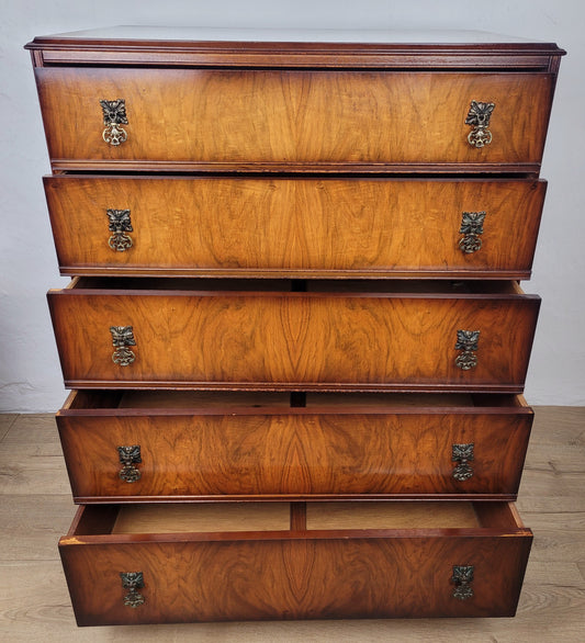 Chest of Drawers 5 Vintage 1950s Mahogany Antique style Delivery Available