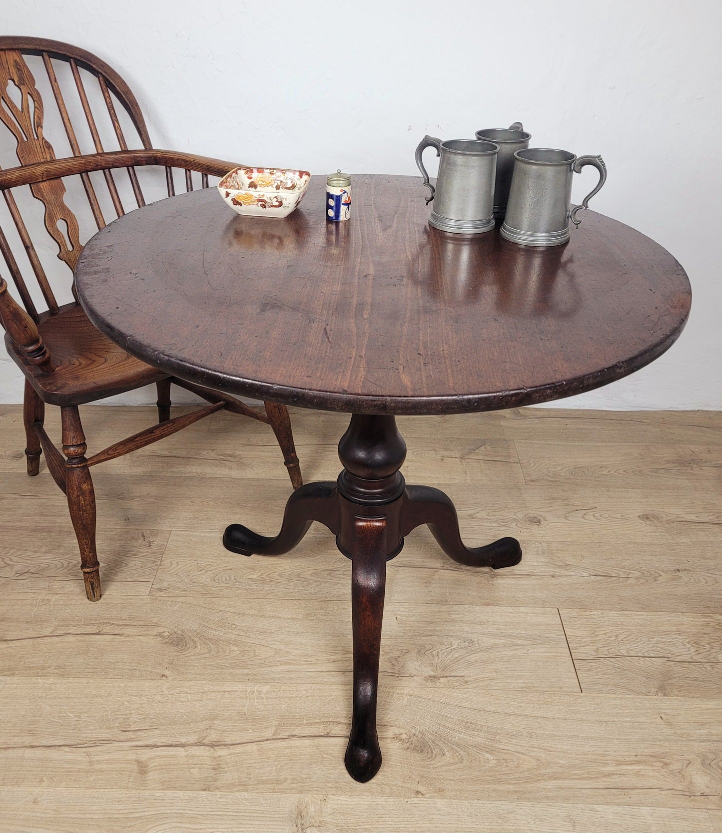 Tilt top Dining Table Circular Bird Cage Pedestal Antique Delivery Available