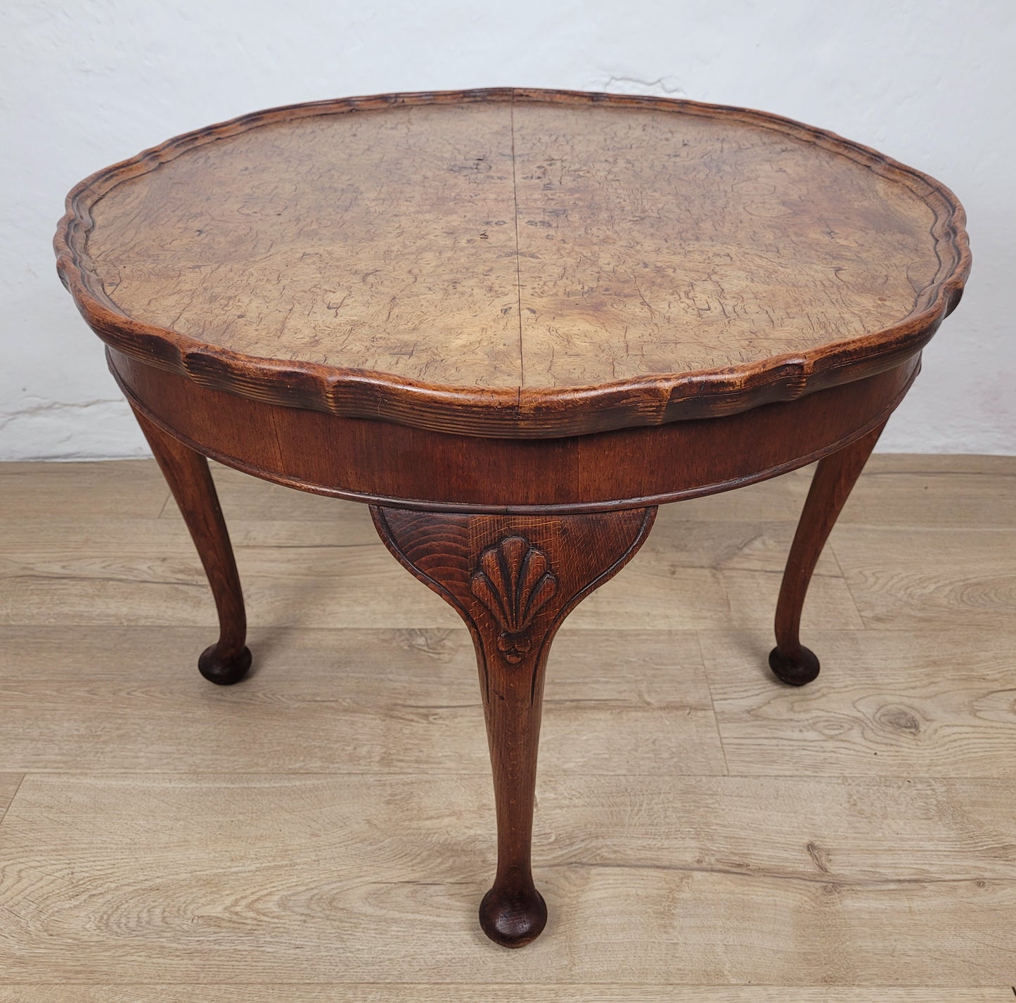 Walnut Coffee Side Table Circular Scalloped Cabriole Carved Postage Available