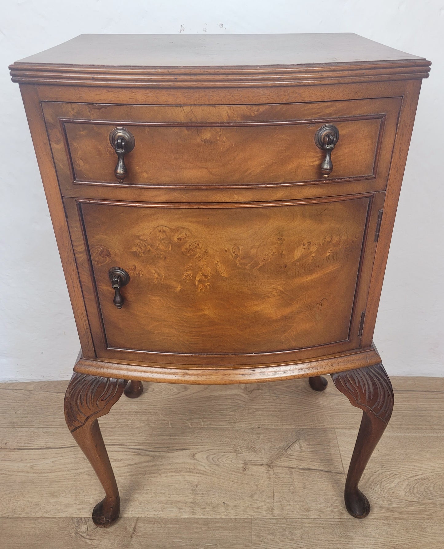 Vintage Walnut Bedside Cabinet Mid 20th Century Cabriole Legs Postage Available