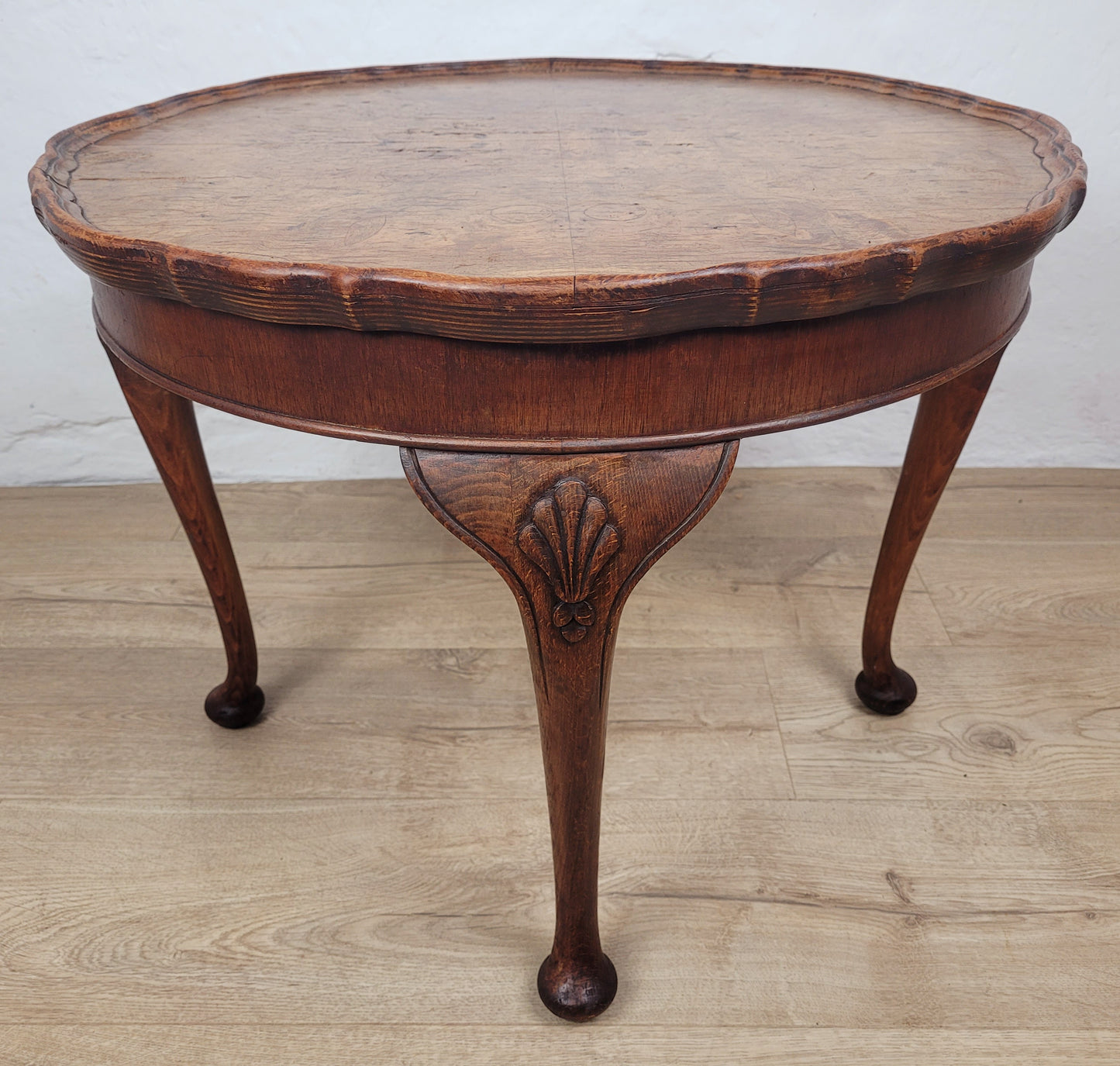 Walnut Coffee Side Table Circular Scalloped Cabriole Carved Postage Available