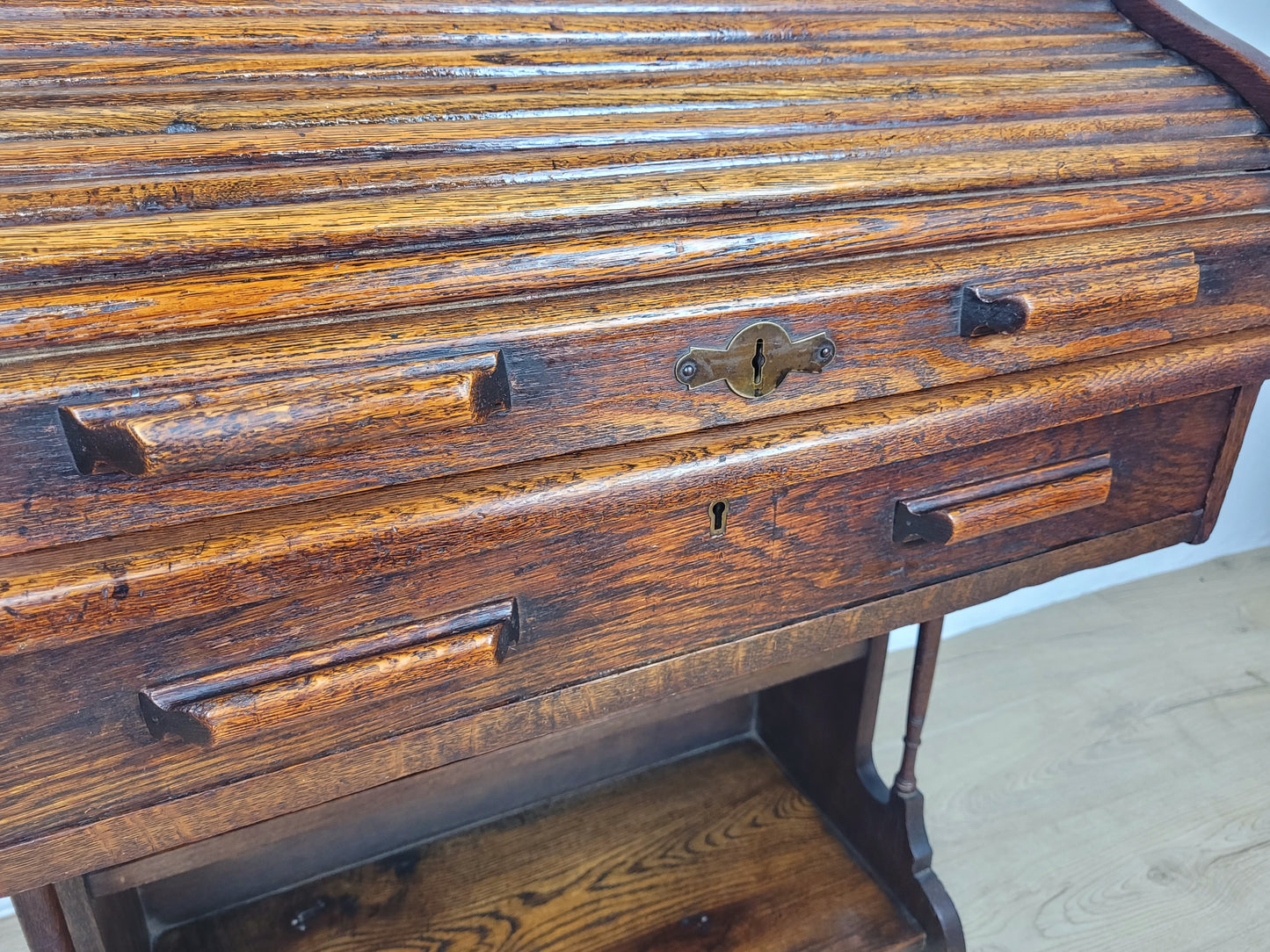 Edwardian Writing Desk Bureau Tambour Roll Top 1910 Oak Delivery Available