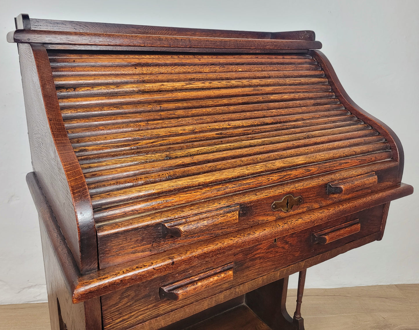 Edwardian Writing Desk Bureau Tambour Roll Top 1910 Oak Delivery Available