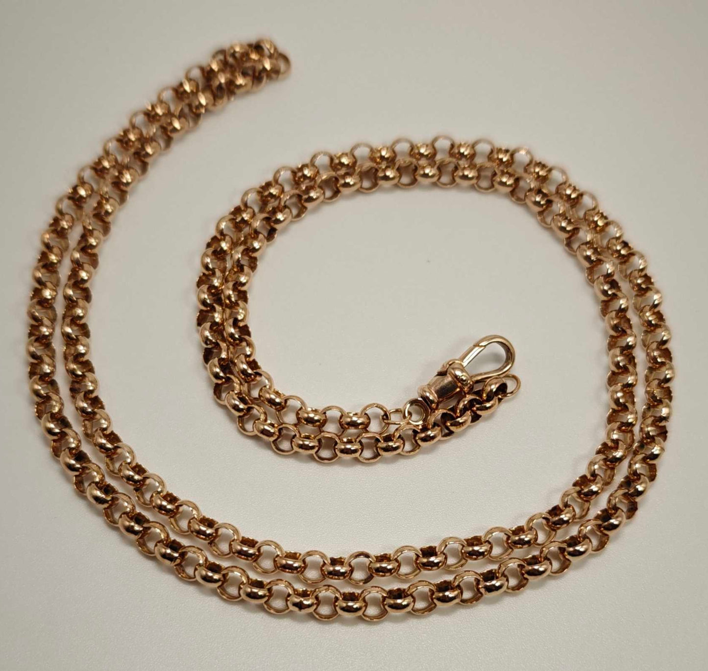 9ct Gold Belcher Necklace Chain 27.2g Albert Dog Clip 26.5" Vintage With Postage