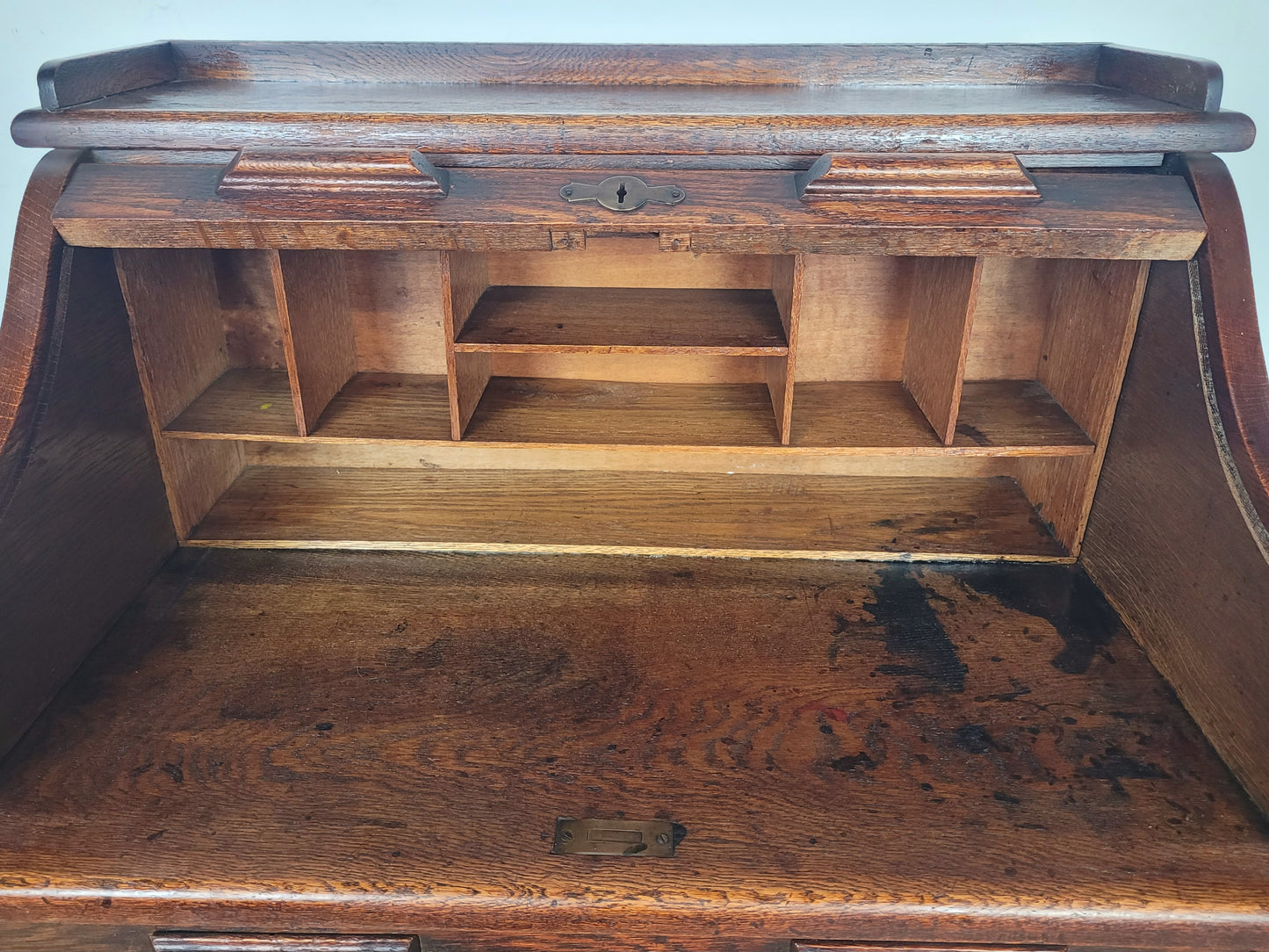 Edwardian Writing Desk Bureau Tambour Roll Top 1910 Oak Delivery Available