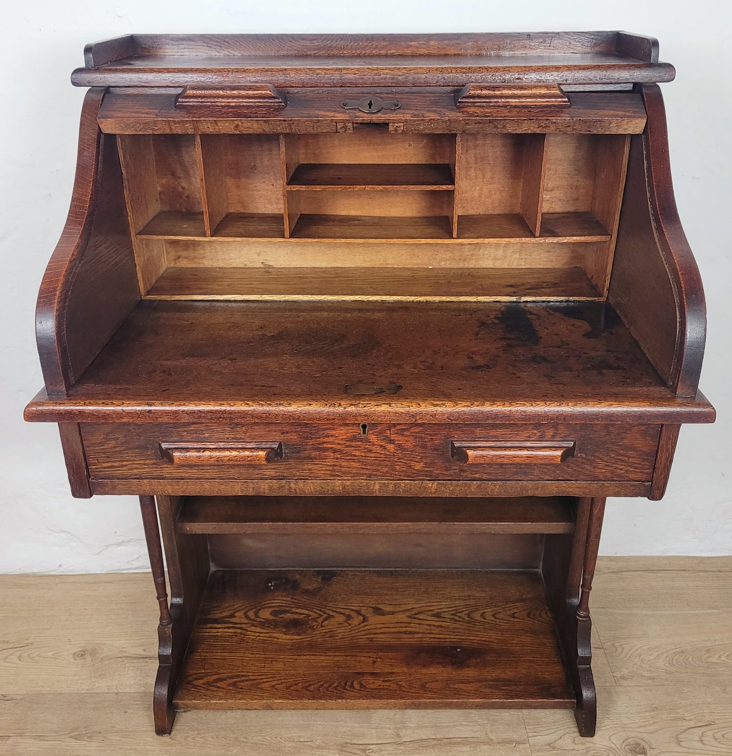 Edwardian Writing Desk Bureau Tambour Roll Top 1910 Oak Delivery Available