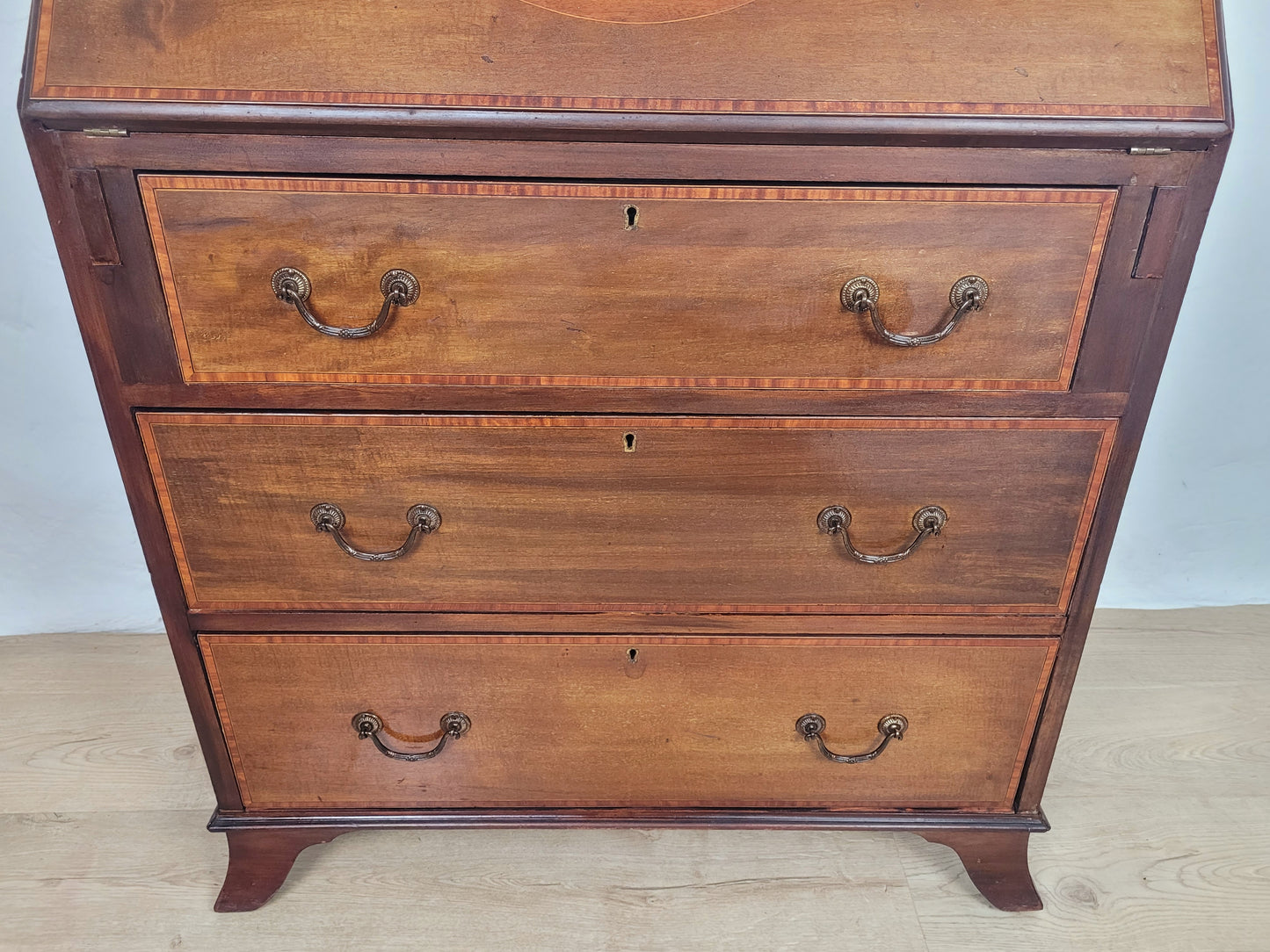 Edwardian Writing Bureau Desk Leather Crossband Antique 1910S Delivery Available
